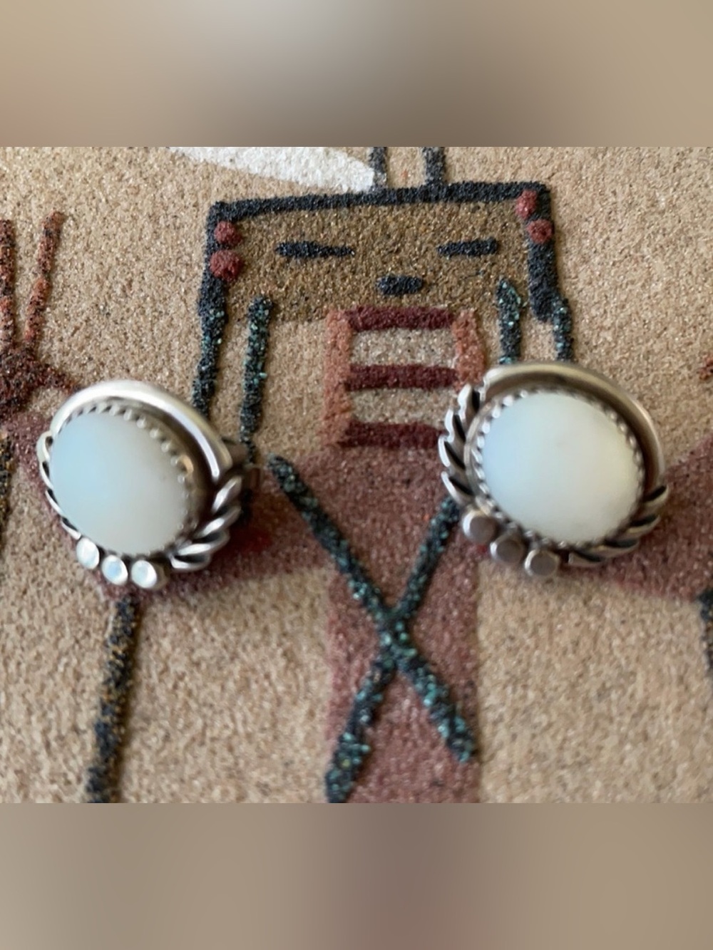 Vintage Native American Mother Of Pearl Clip Earrings